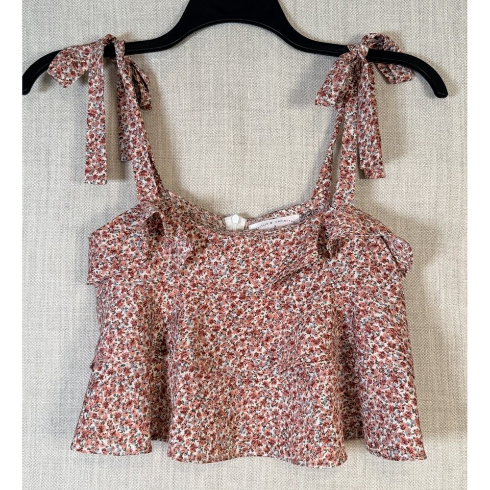 Pink Lily Crop Top Women's S Mauve Floral Zipper Back Ruffle Feminine Dainty